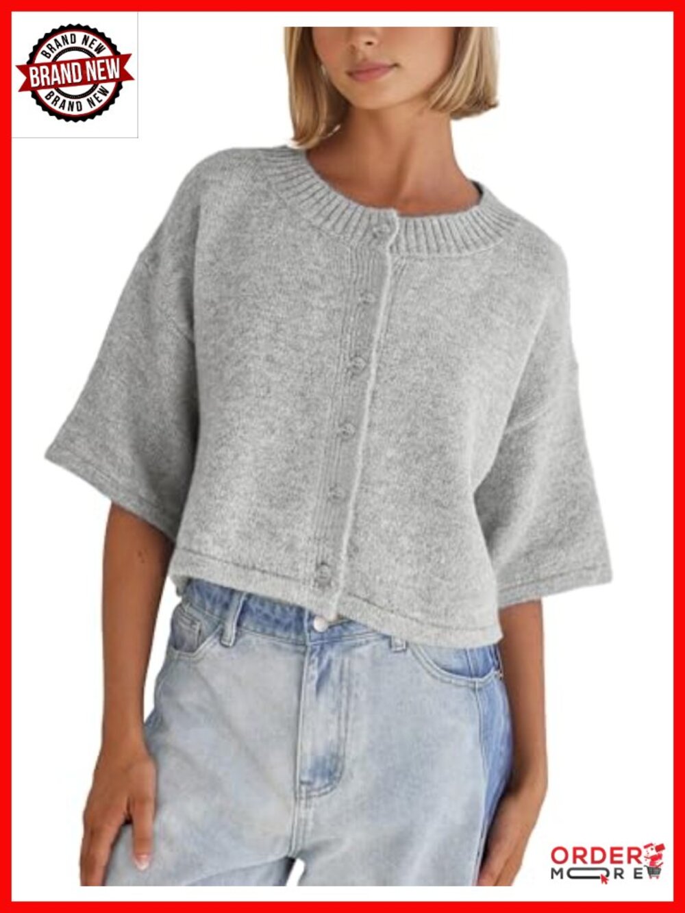 Lightweight Cropped Knit Cardigan Sweater Button-Up Women